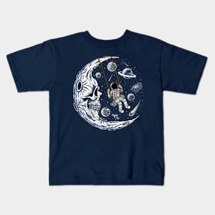 astronaut playing swing skull moon Kids T-Shirt